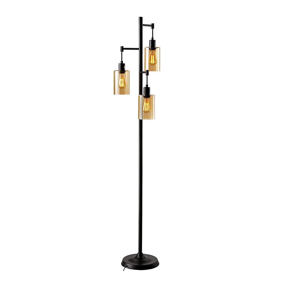 AmberAura Tri-heads Floor Lamp - Filament Bulbs Included