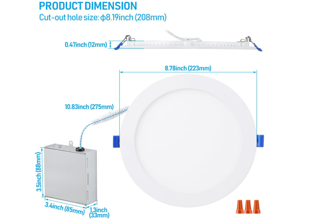 SlimPanel+ 8" Ultra-thin Canless LED Recessed Light - SDL 18W Dimmable 1/2" Thick