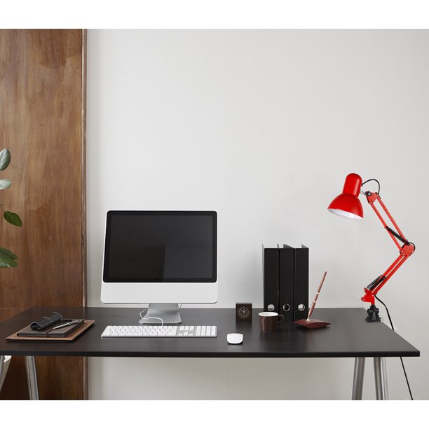 FlexiShade Retro Style Swing Arm Desk Lamp - E26 Base - Ruby Red