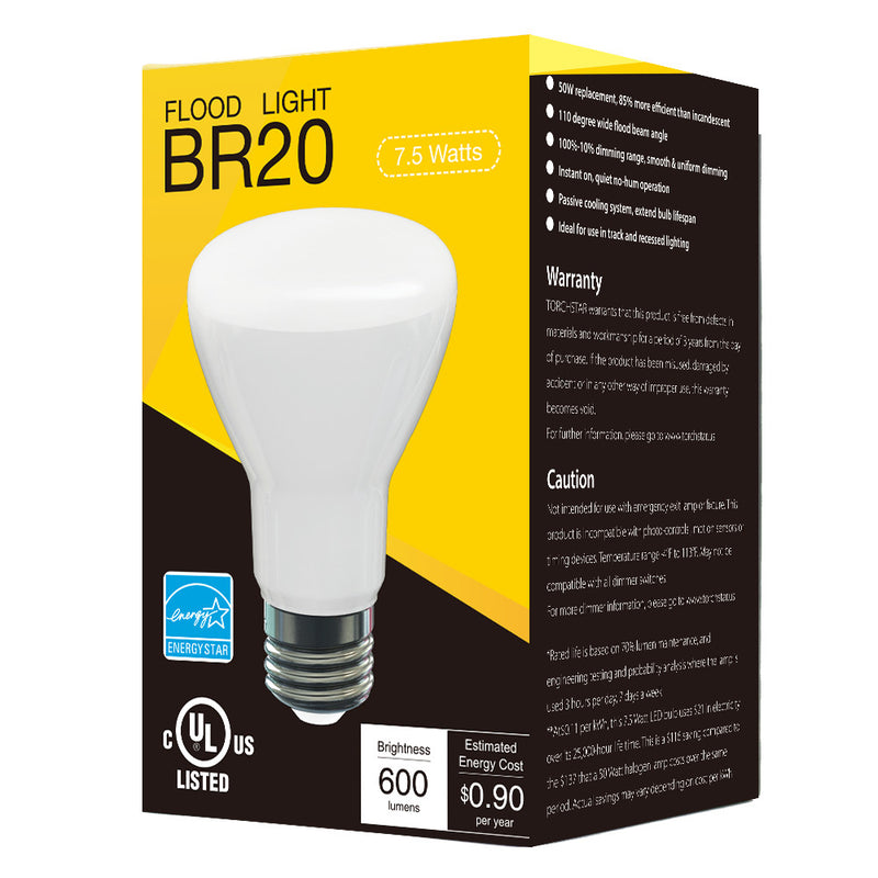 7.5W Dimmable LED BR20 Bulb - 50W Equivalent - Energy Star & UL Certified