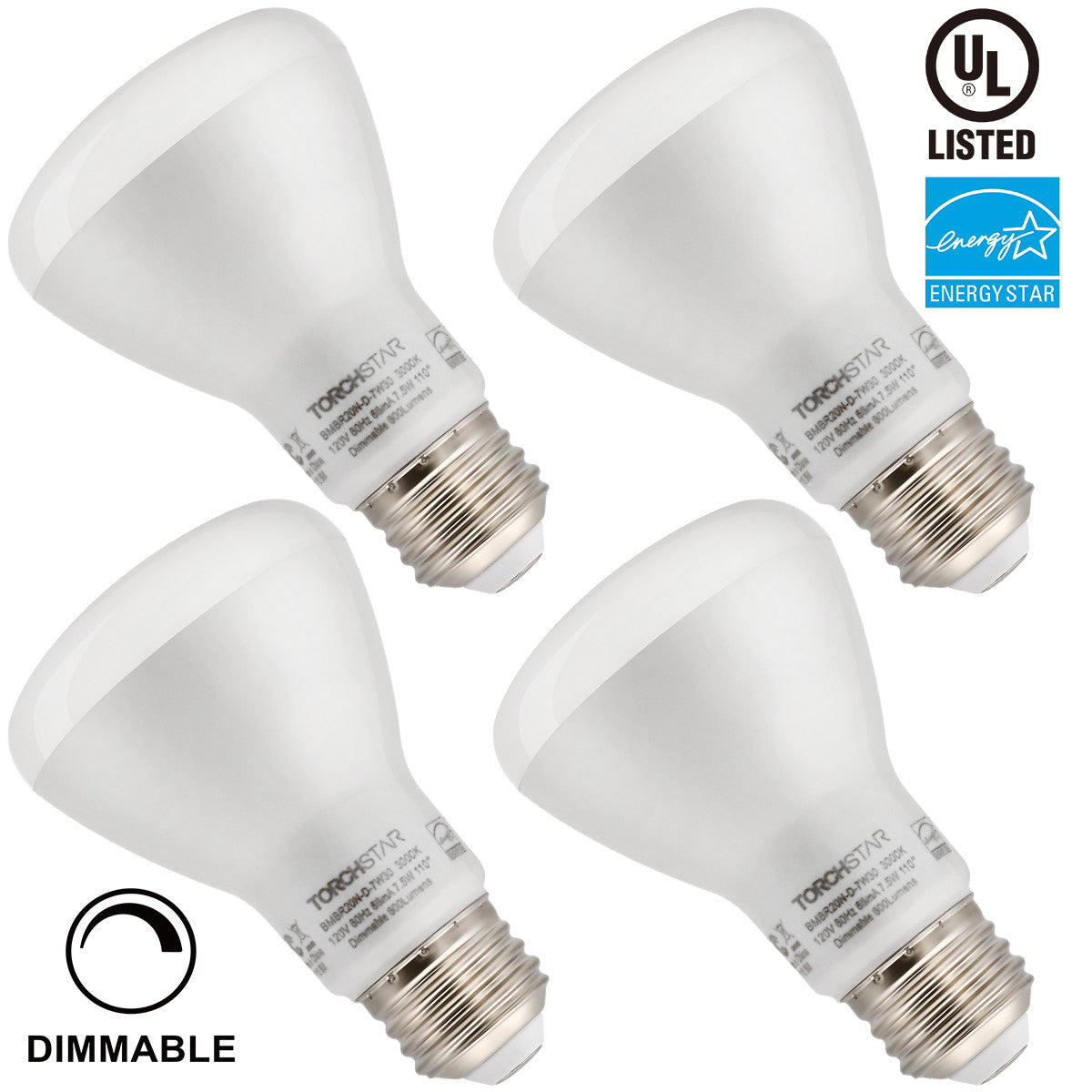 7.5W Dimmable LED BR20 Bulb - 50W Equivalent - Energy Star & UL Certified