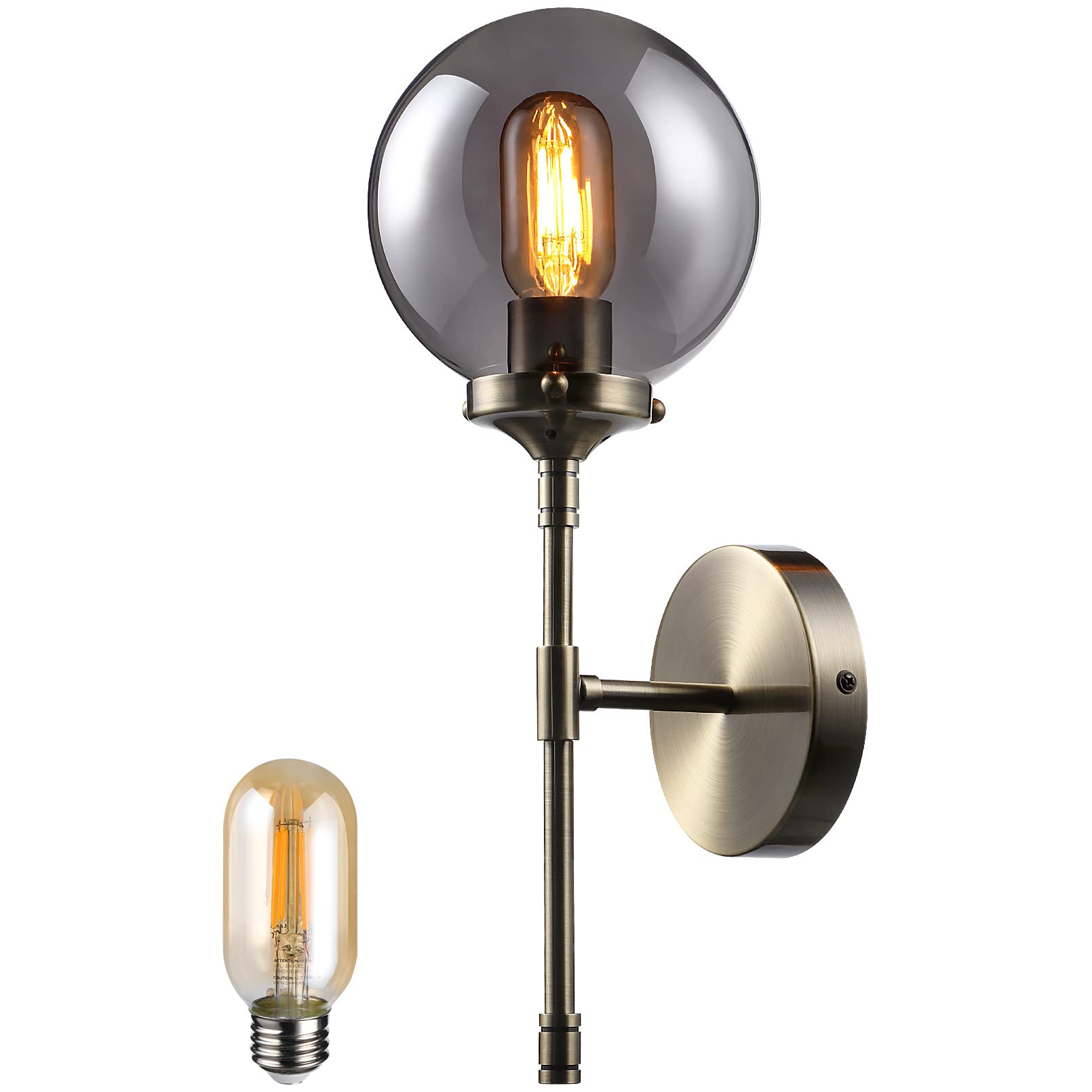 AntiqueAura Sand Brass Wall Beacon w/ Filament Bulbs