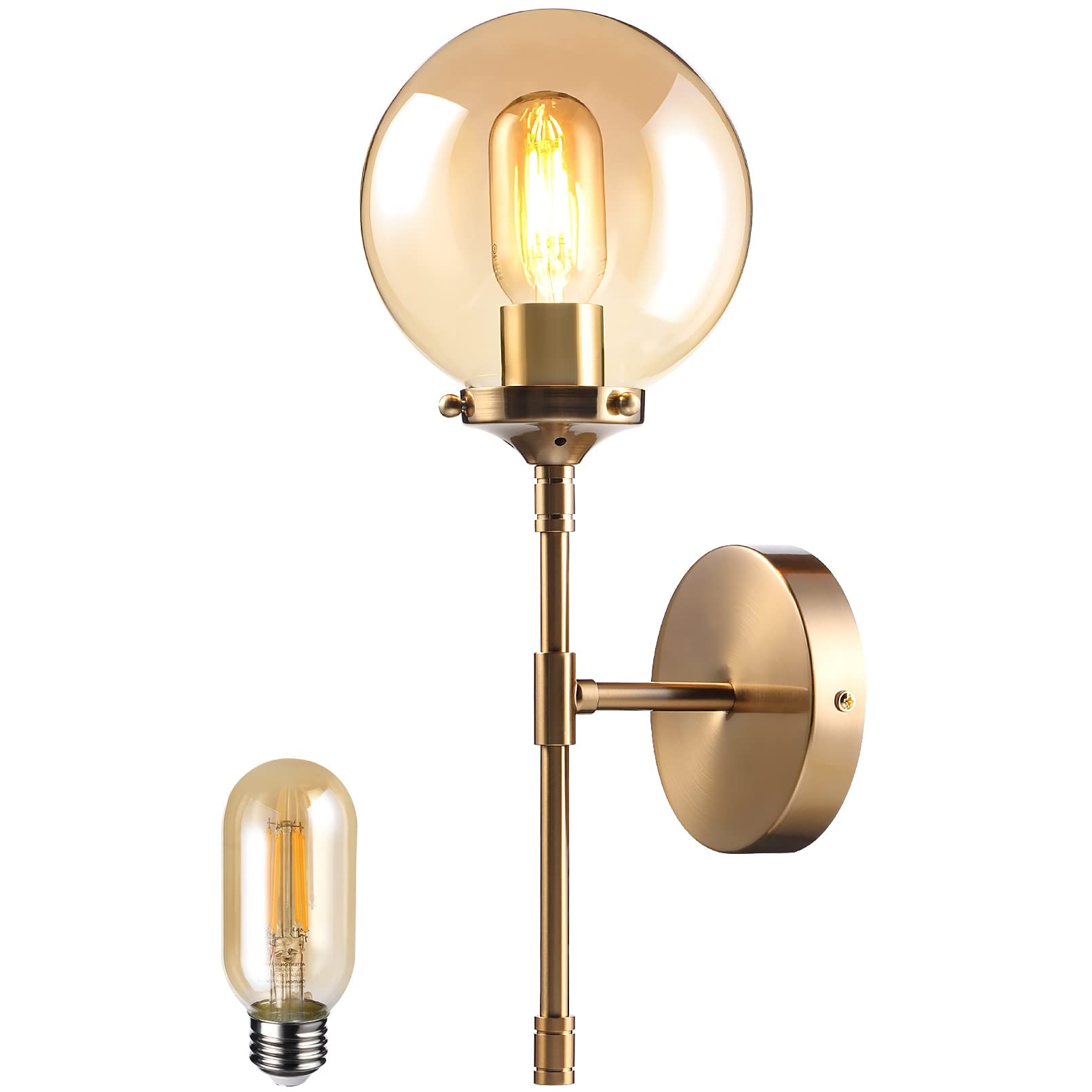 AntiqueAura Gold Brass Wall Beacon w/ Filament Bulbs