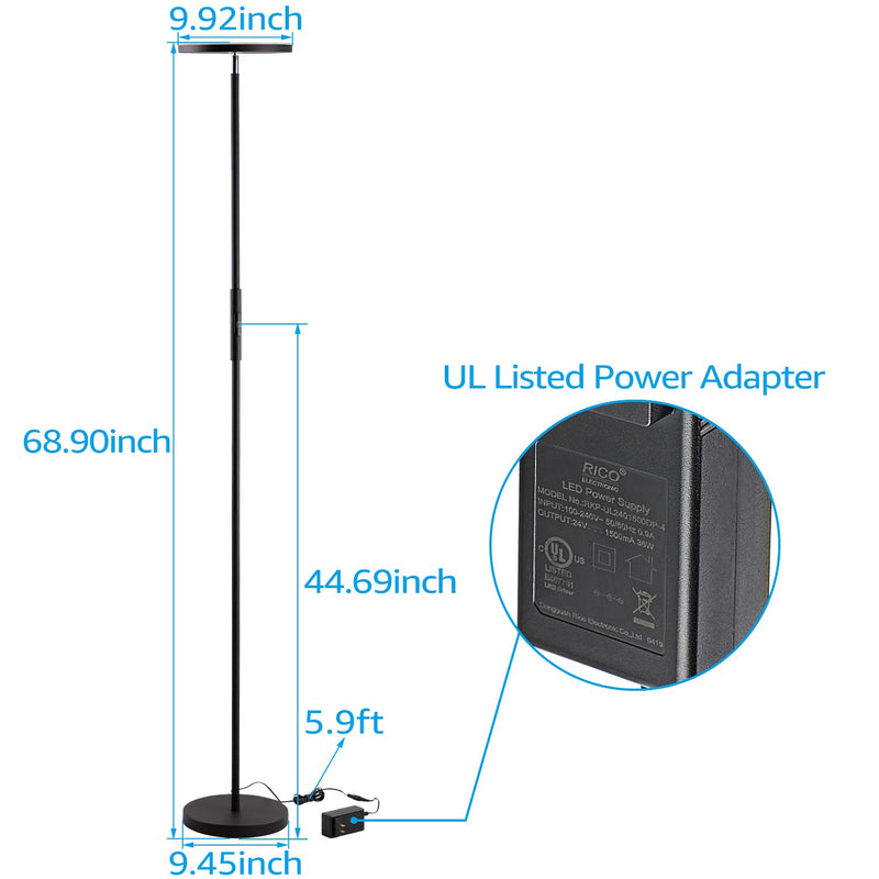 NoirBrite Modern Touch Torchiere - 30W LED - 3000K