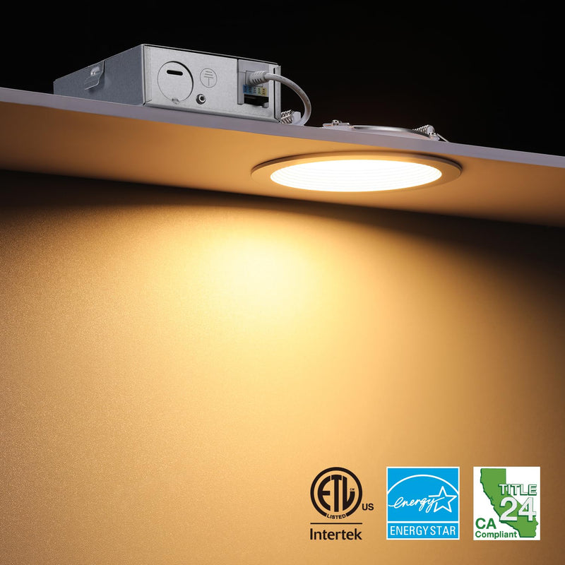 Baffedge 4" Low-profile Glare-free Canless LED Recessed Light - 10W Dimmable with Baffle Trim 1" Thick