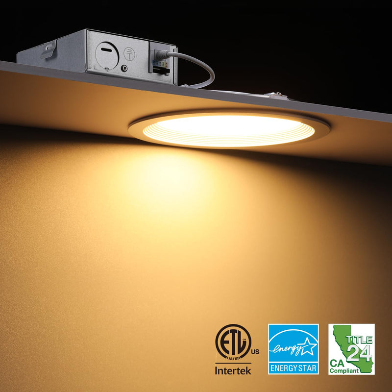 Baffedge 6" Low-profile Glare-free Canless LED Recessed Light - 15W Dimmable with Baffle Trim 1" Thick