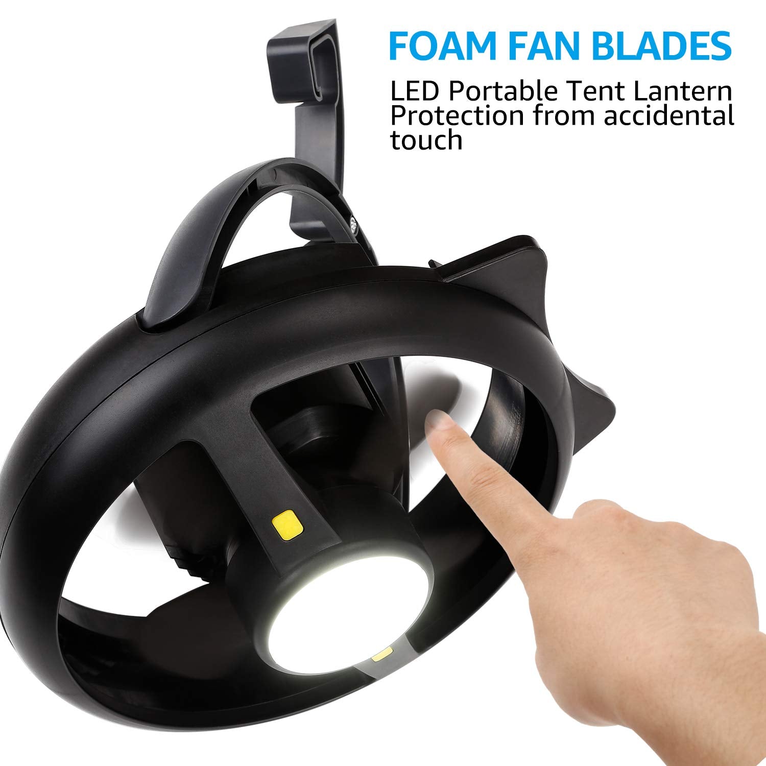 tent fan TORCHSTAR Camping Light with Sponge Fan for Tent, Hiking Emergency Lamp, USB 4400mAh Rechargeable Battery, Damp Locations, Ceiling or Standing