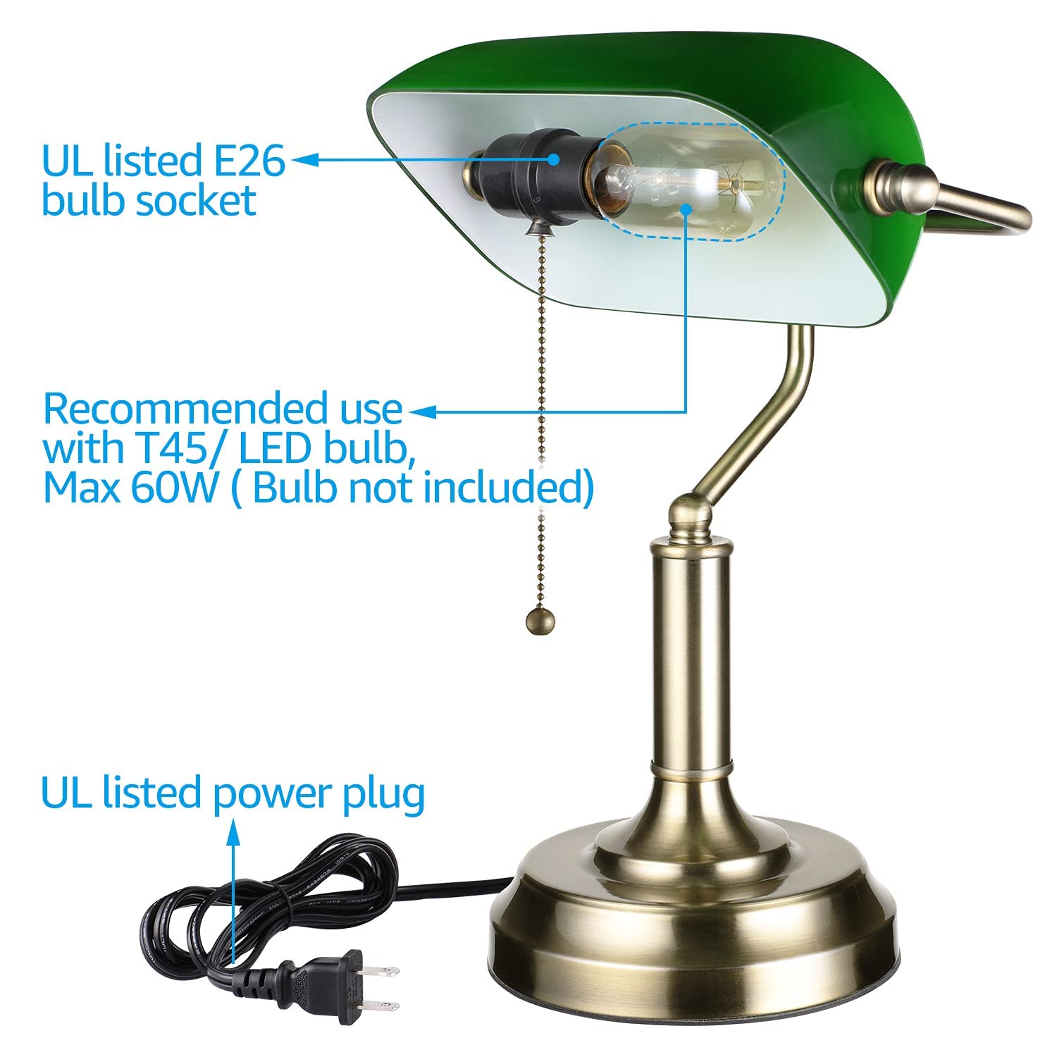 EraEclat Emerald Banker's Lamp - E26 Base