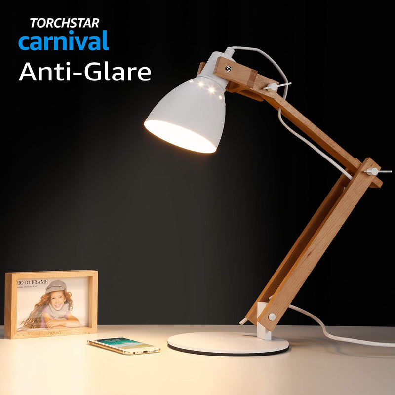 TimberFlex Walnut LED Swing Arm Desk Lamp - 5W Intergrated LED - Walnut & Matt White