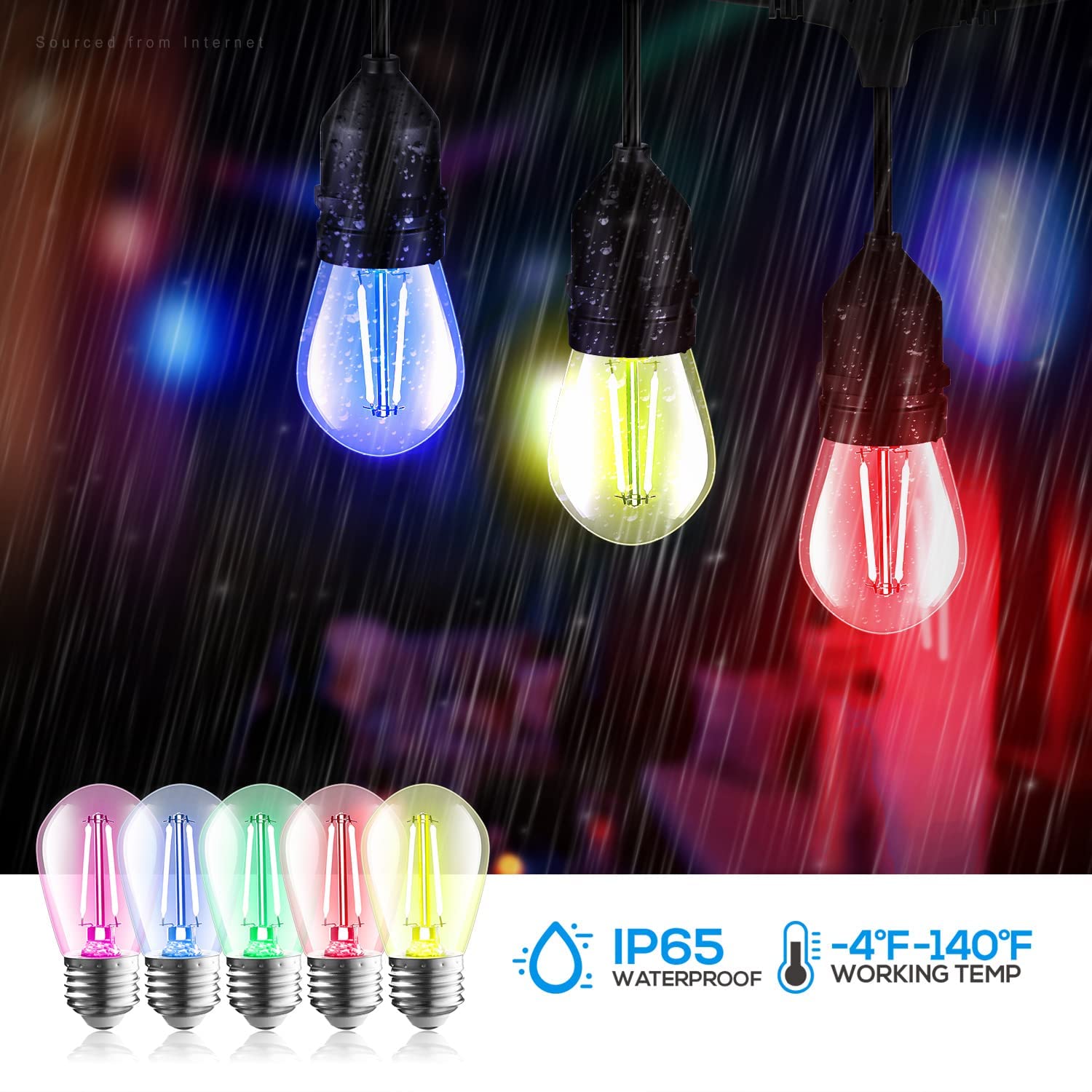 TORCHSTAR SoftRadiance S14 Colored LED String Light Bulbs - 5 colors