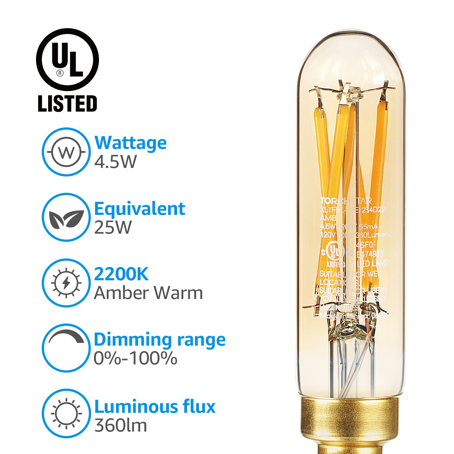 GoldenEra 4.5W T6 LED Vintage Bulbs - E12 Base - 2200K Amber Warm