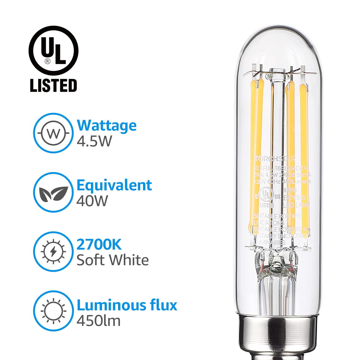 CrystalEra 4.5W T6 LED Vintage Bulbs - E12 Base - 2700K Soft White