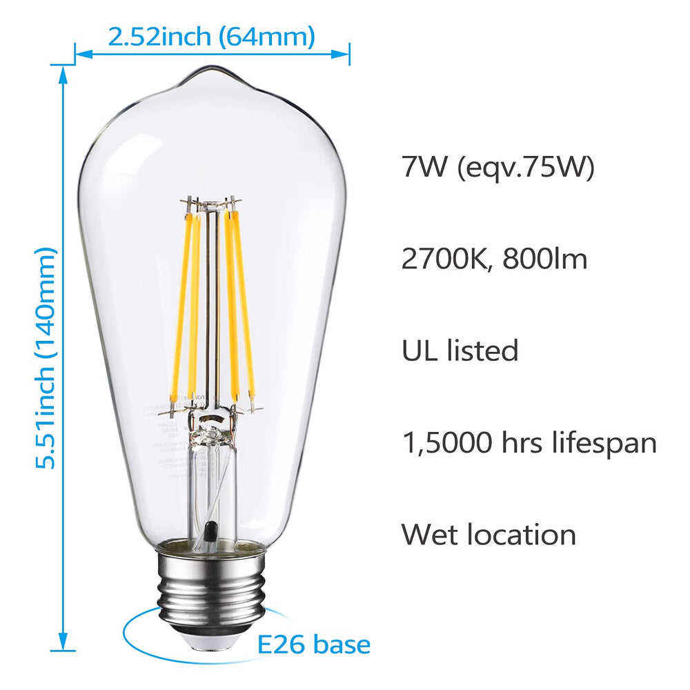 CrystalEra+ 7W ST64 LED Vintage Bulbs w/ Photocell - 2700K Soft White