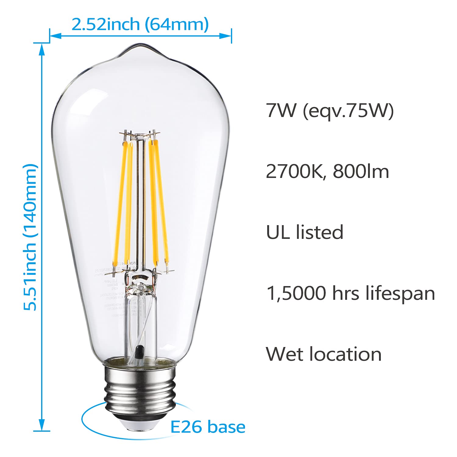 CrystalEra+ 7W ST64 LED Vintage Bulbs w/ Photocell - 2700K Soft White