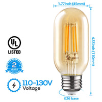 GoldenEra 4W T45 LED Vintage Bulbs - E26 Base - 2200K Amber Warm