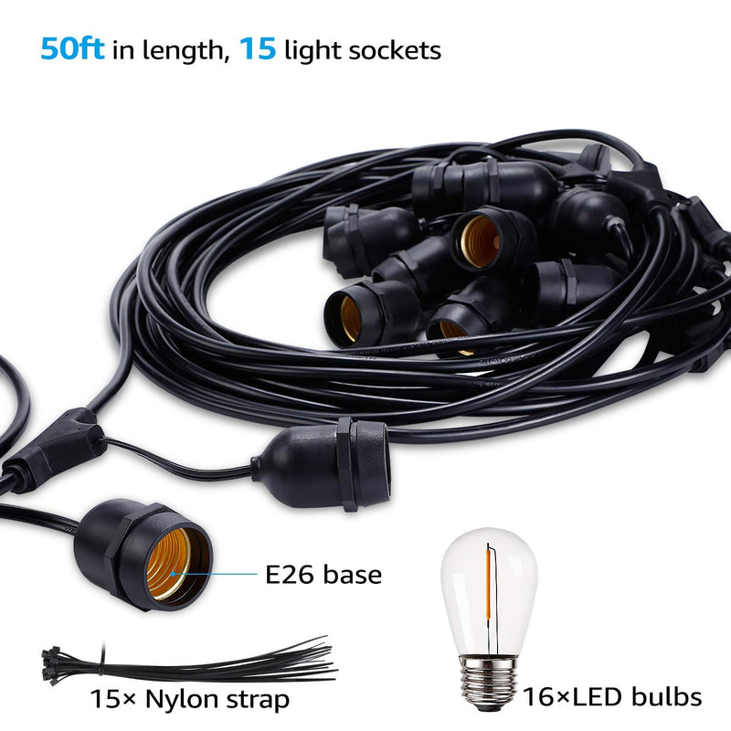 Pennsylvania 50'' Outdoor 16-Bulb String Light 15xE26 Sockets for Festivals