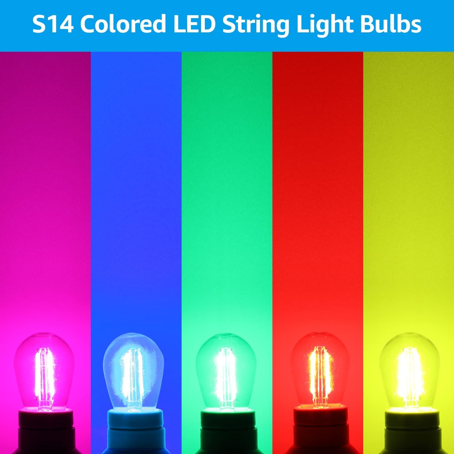 TORCHSTAR SoftRadiance S14 Colored LED String Light Bulbs - 5 colors