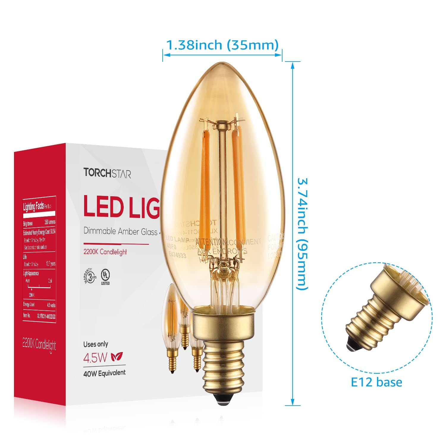 GoldenEra 4.5W C11 LED Chandelier Bulb - E12 Base - 2200K