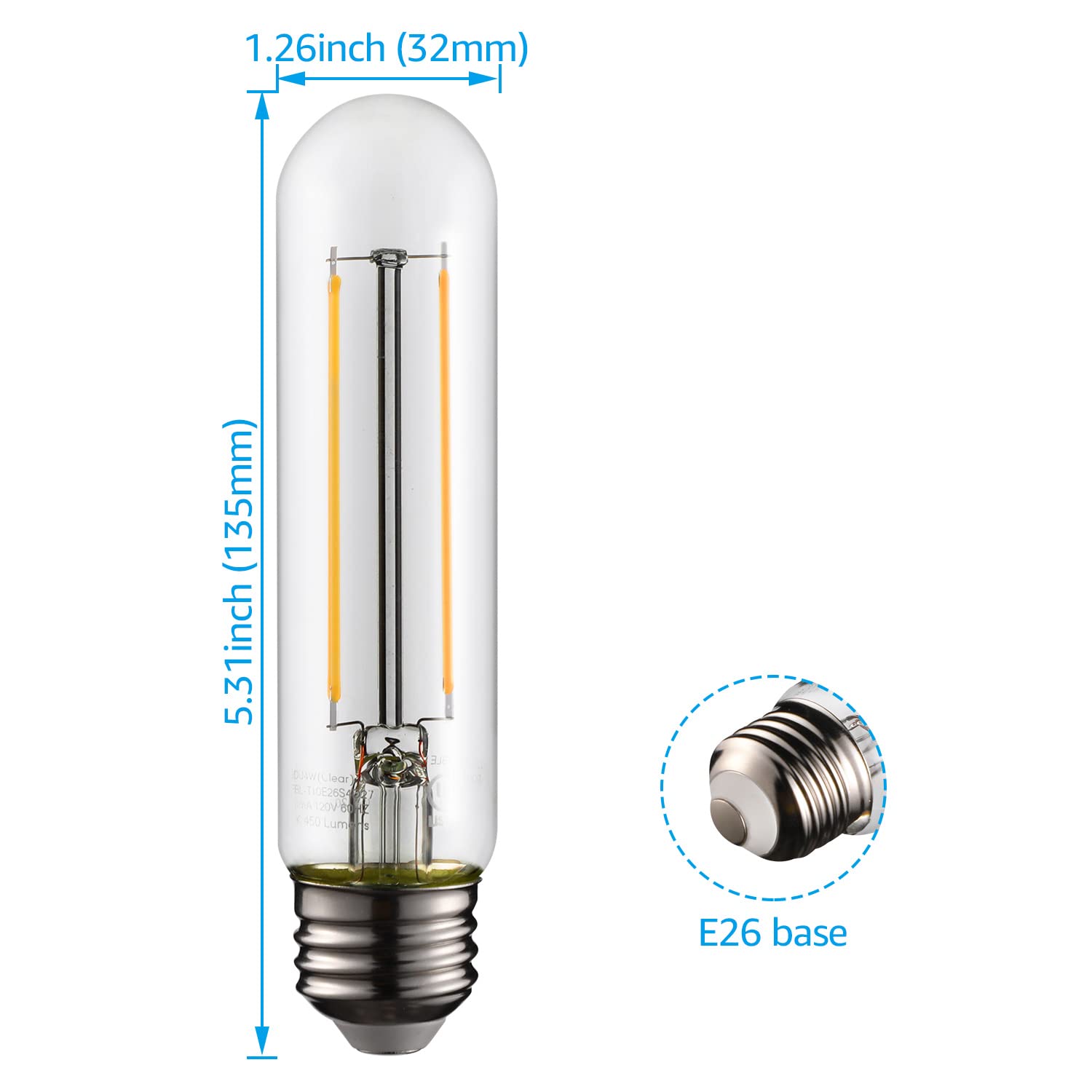 CrystalEra 4W T10 LED Vintage Bulbs - E12 Base - 2700K Soft White