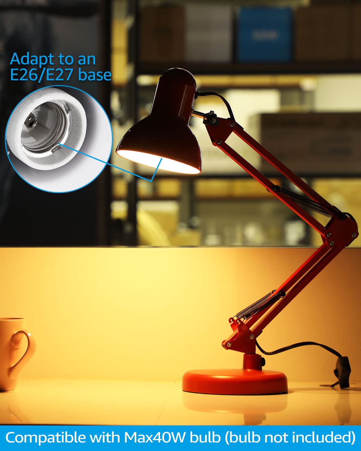 FlexiShade Retro Style Swing Arm Desk Lamp - E26 Base - Ruby Red