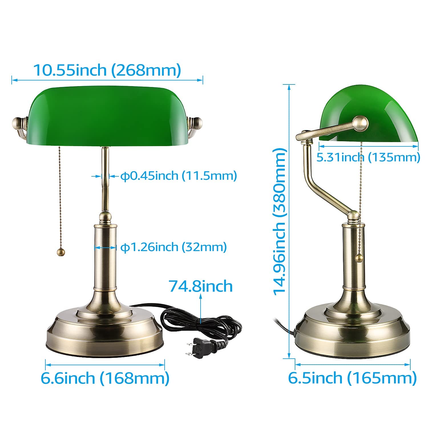 EraEclat Emerald Banker's Lamp - E26 Base