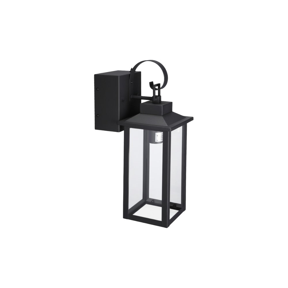 TORCHSTAR 16 Inch Four-Sided Glass Lantern Dusk to Dawn Outdoor Wall Light with GFCI - E26 Base - Black