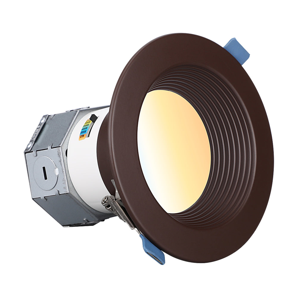 TORCHSTAR 4-Inch Deep Anti-Glare Canless LED Recessed Light with J-Box - 10W - 6CCT Dim-to-Warm Oil Rubbed Bronze