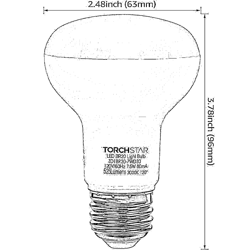 TORCHSTAR C-series 7.5W BR20 LED Bulb - 3000K/4000K/5000K