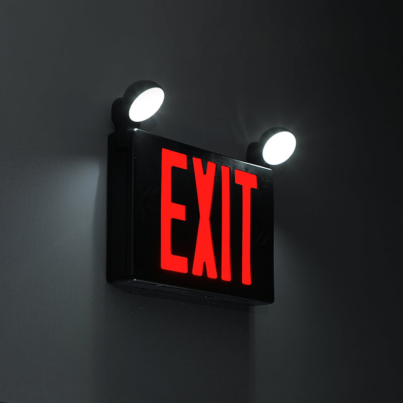 LitWay Indoor Exit Sign with Emergency Light - Black - Red Letters