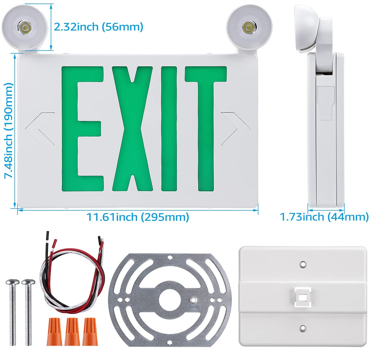 LitWay Indoor Exit Sign with Emergency Light - Green Letters